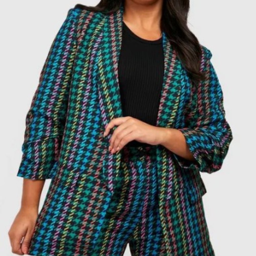 Oversized Houndstooth Multicolor Blazer 3XL 24W NWT